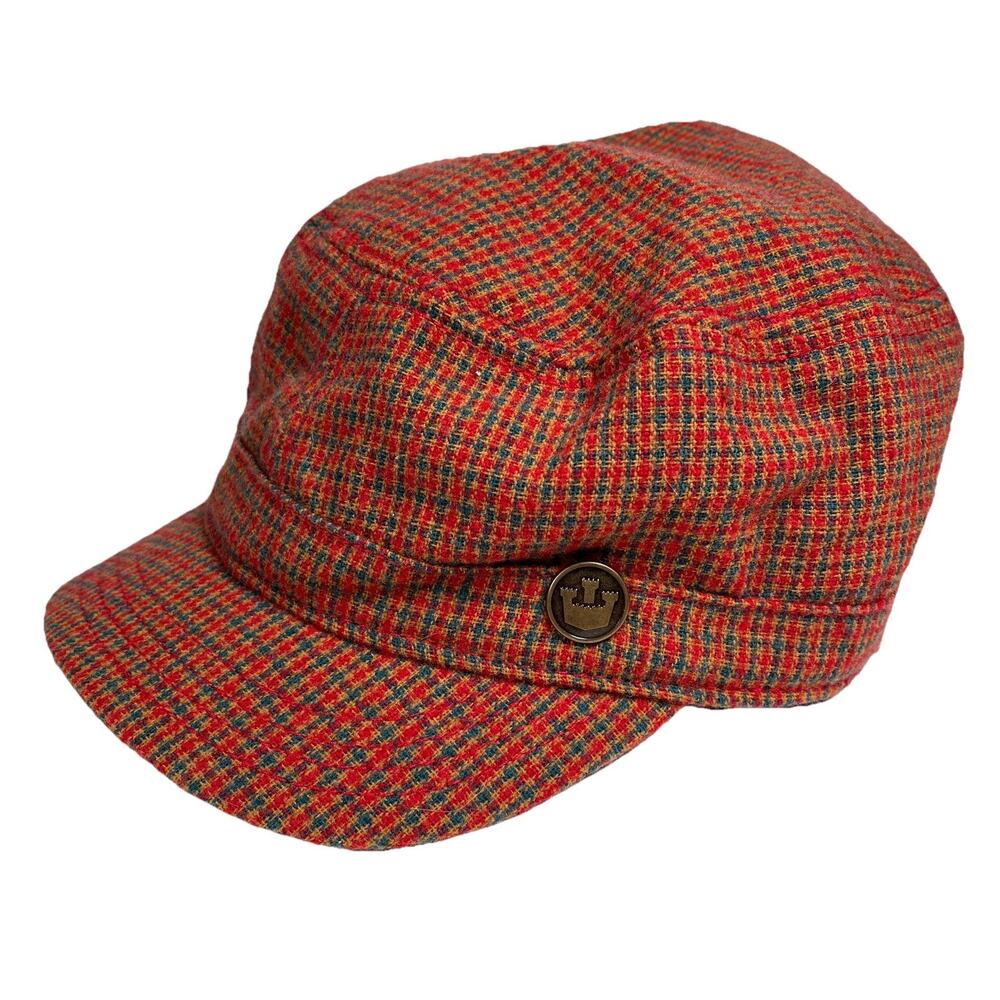 Goorin Bros Plaid Cadet Cap Military Hat Tartan Orange Plaid Y2K Size Large Wool